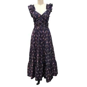 NWT Caroline Constas Dress Size  Medium Blue Pink Paisley Cotton Maxi